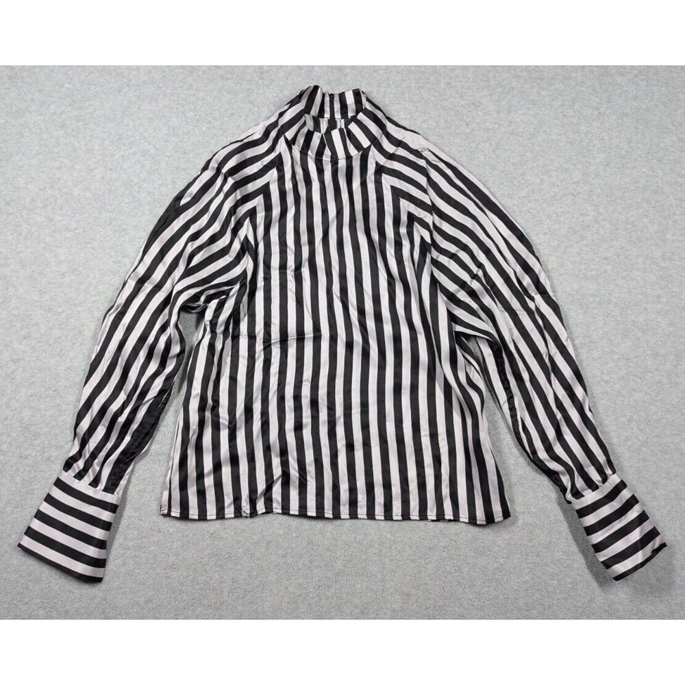 Lee Mathews Women Top Size 1 (2/4) Silk Striped Mock Neck Luxury Designer